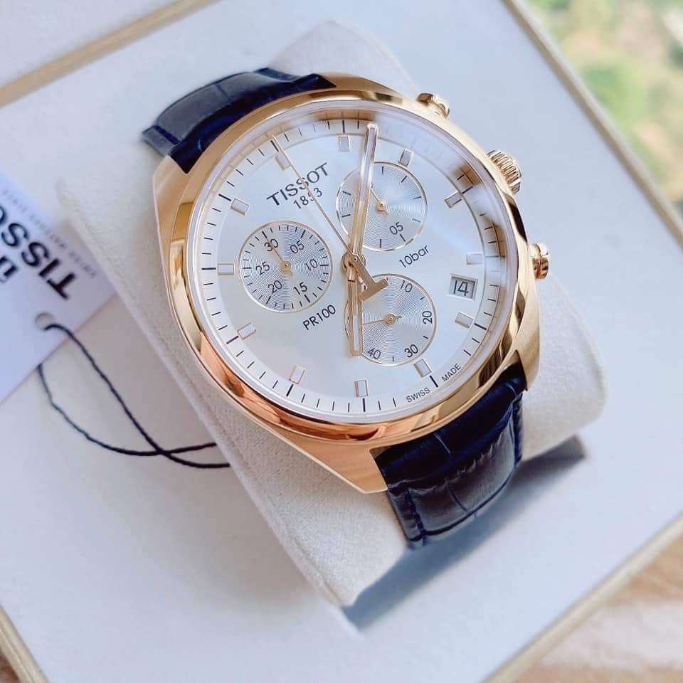 Tissot T Classic PR 100 Chronograph Silver Dial Black Leather Strap Watch for Men - T101.417.36.031.00