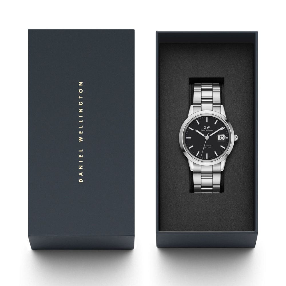 Daniel Wellington Iconic Link Black Dial Silver Steel Strap Watch For Women - DW00100206