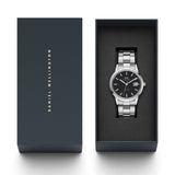 Daniel Wellington Iconic Link Black Dial Silver Steel Strap Watch For Women - DW00100206