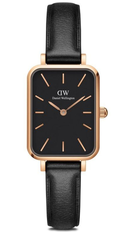 Daniel Wellington Quadro Sheffield Black Dial Black Leather Strap Watch For Women - DW00100435