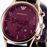 Emporio Armani Classic Chronograph Burgundy Dial Brown Leather Strap Watch For Men - AR1890