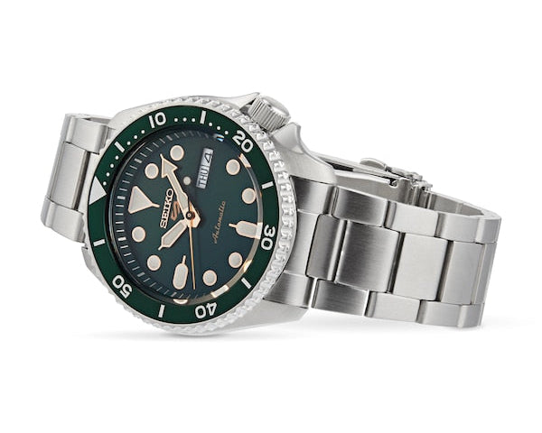 Seiko 5 Sports Automatic Analog Green Dial Silver Steel Strap Watch For Men - SRPD63K1