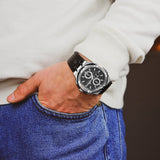 Hugo Boss Ikon Black Dial Black Leather Strap Watch for Men - 1513178