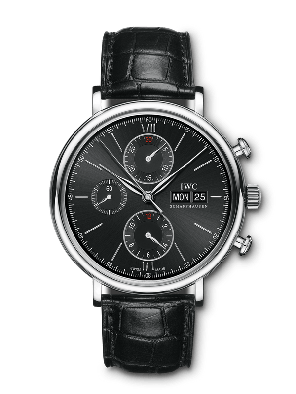 IWC Portofino Chronograph Black Dial Black Leather Strap Watch for Men - IW391029