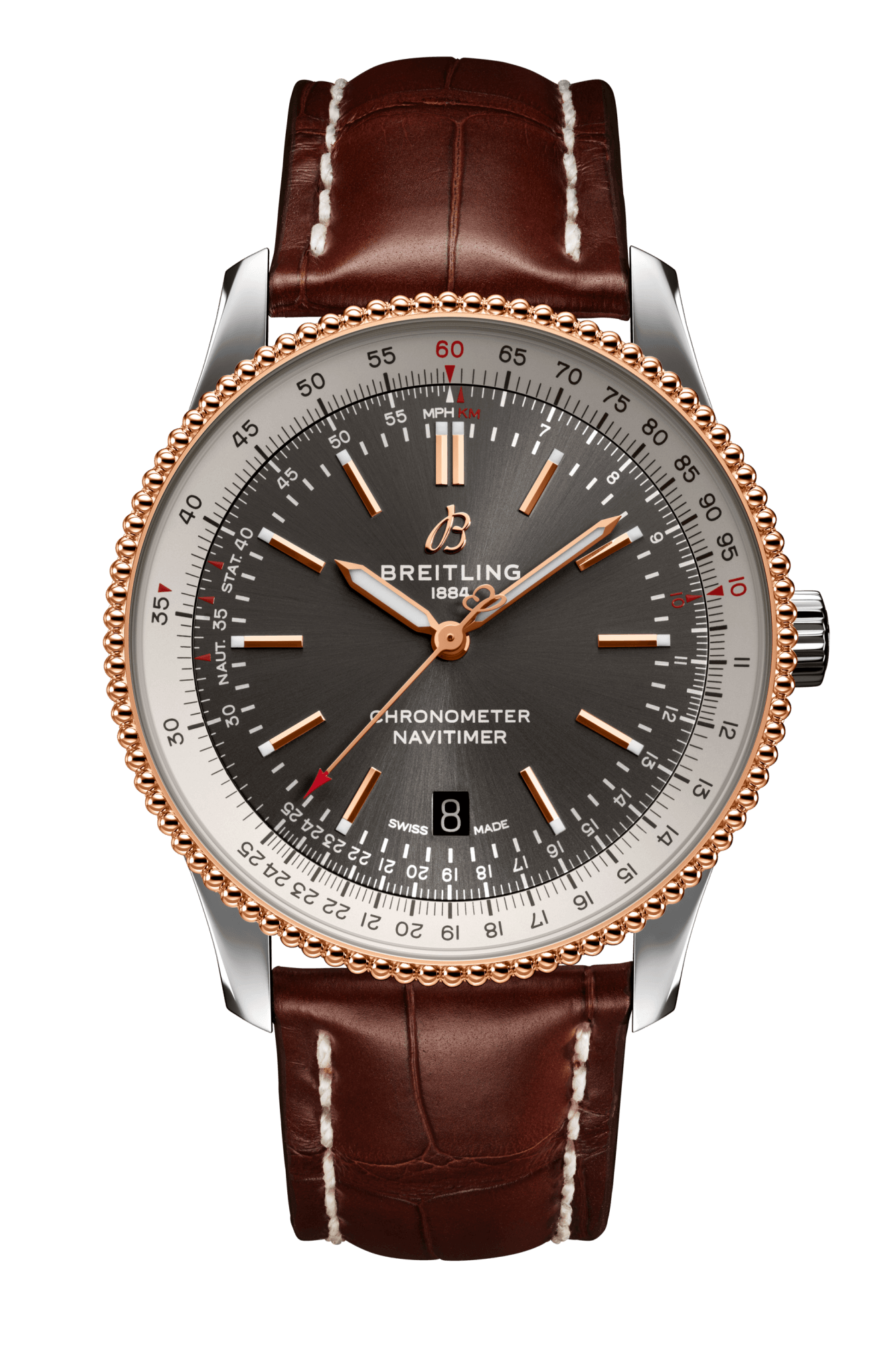 Breitling Navitimer 1 Automatic 41mm Black Dial Brown Leather Strap Mens Watch - U17326211M1P1