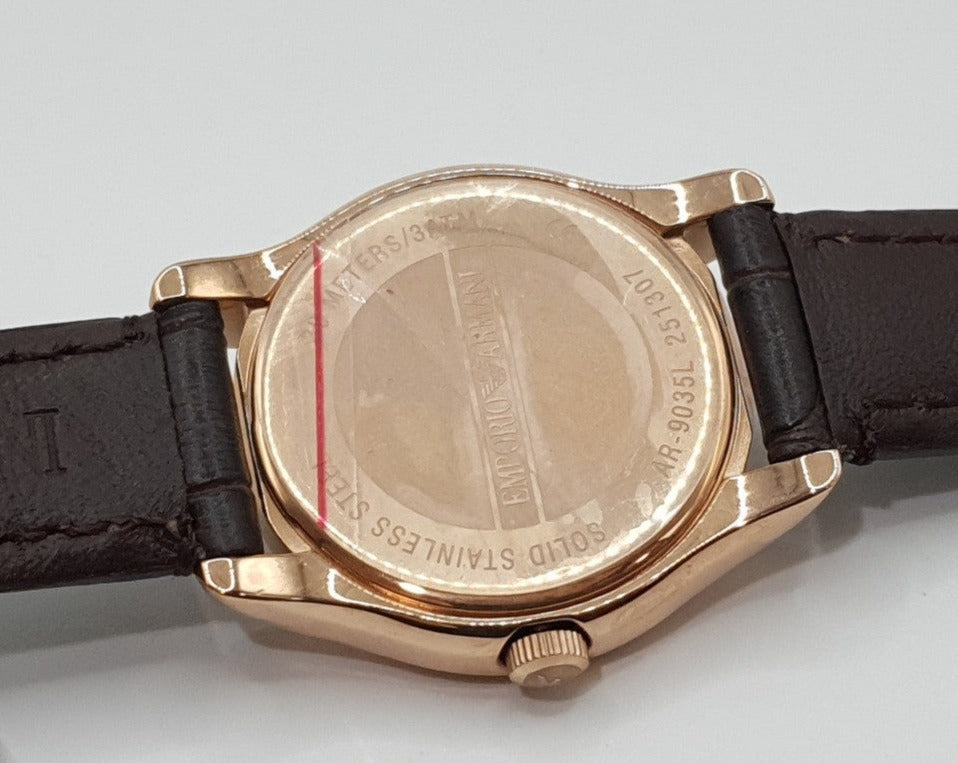 Emporio Armani Classic White Dial Brown Leather Strap Watch For Men - AR9035