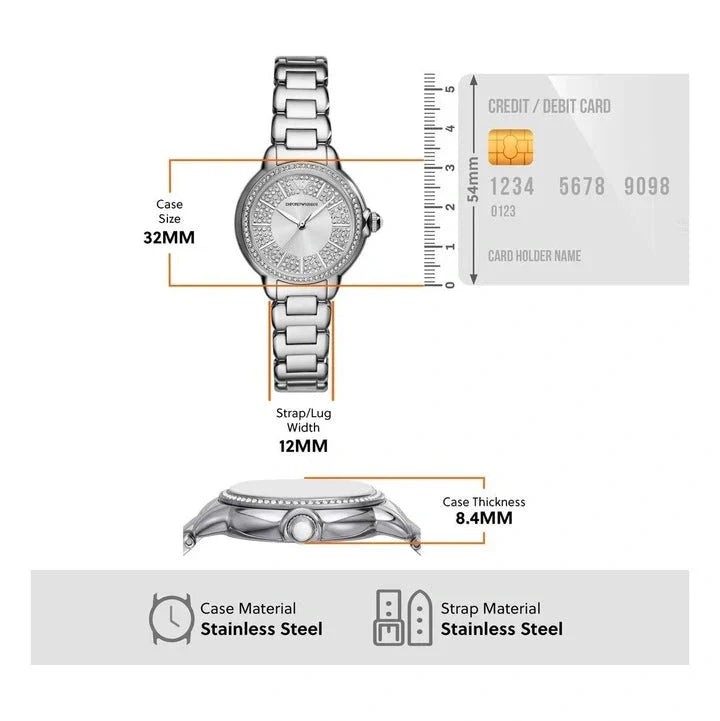 Emporio Armani Mia Three Crystals Silver Dial Silver Steel Strap Watch For Women - AR11632