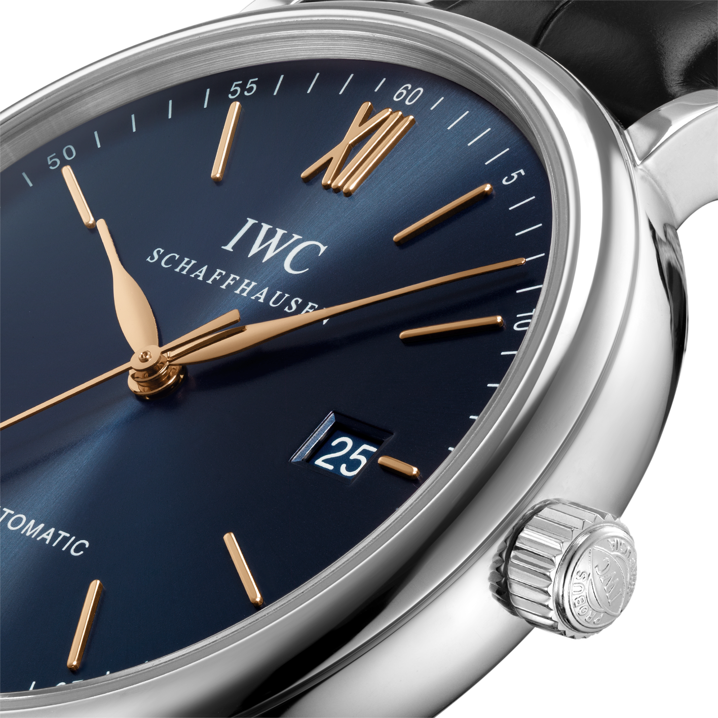 IWC Portofino Automatic Blue Dial Black Leather Strap Watch for Men - IW356523