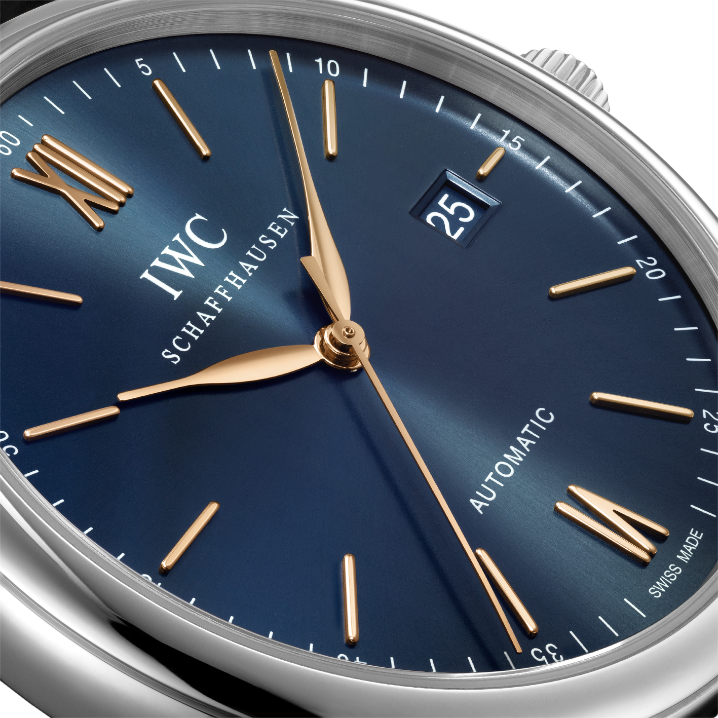 IWC Portofino Automatic Blue Dial Black Leather Strap Watch for Men - IW356523