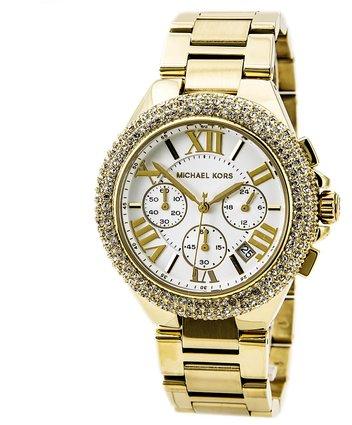 Michael Kors Camille Silver Diamonds Dial Gold Steel Strap Watch for Women - MK5756