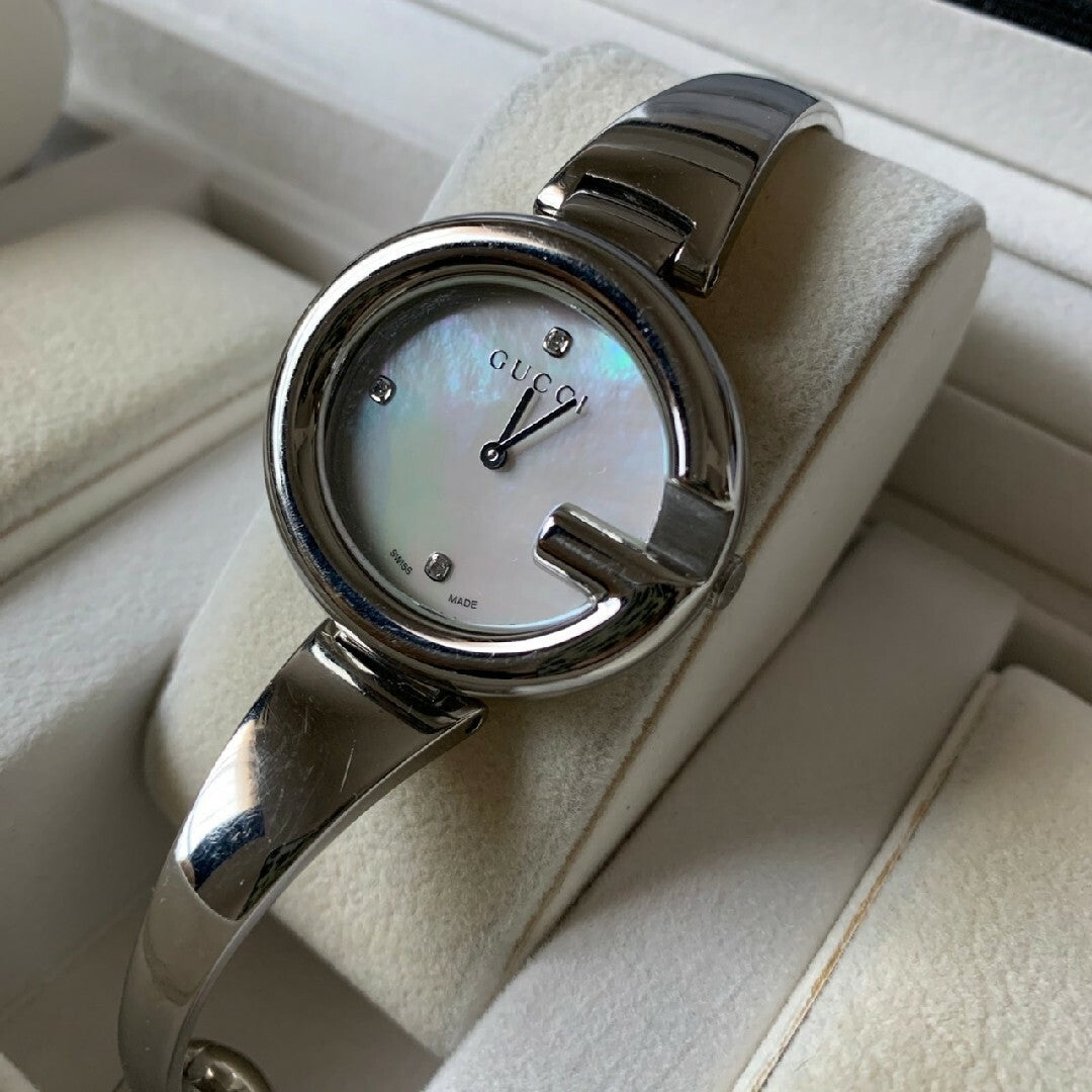 Gucci Guccissima Diamonds Mother of Pearl Dial Silver Steel Strap Watch For Women - YA134303