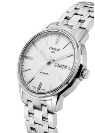 Tissot Automatics III Day Date White Dial Silver Steel Strap Watch For Men - T065.430.11.031.00