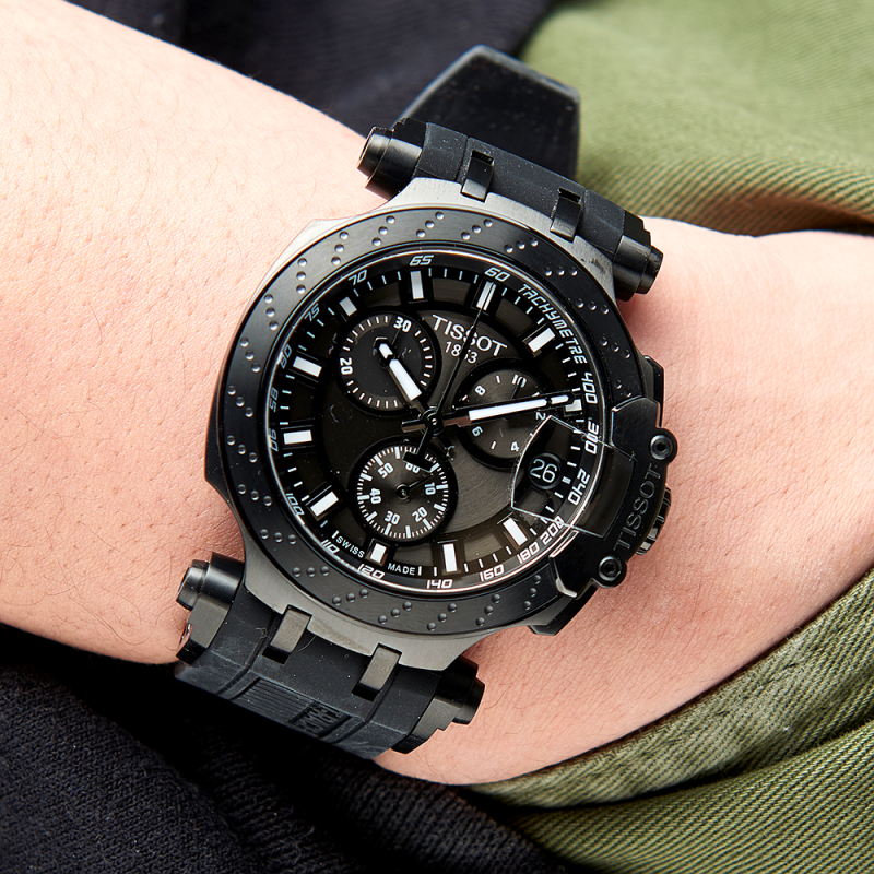 Tissot T Race Chronograph Anthracite Black Dial Black Silicone Strap Watch For Men - T115.417.37.061.03