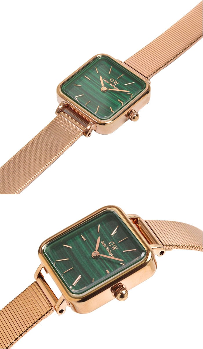 Daniel Wellington Quadro Green Dial Gold Stainless Steel Watch For Women - DW00100520