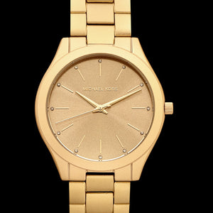 Michael Kors Slim Runway Quartz Gold Dial Gold Steel Strap Watch For Women - MK4501
