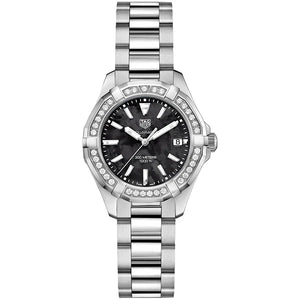 Tag Heuer Aquaracer Quartz Diamonds Black Dial Silver Steel Strap Watch for Women - WAY131P.BA0748