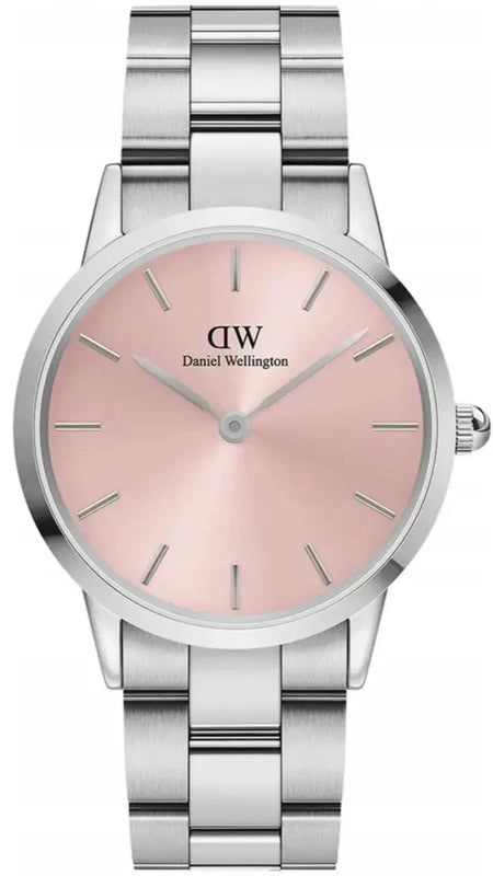 Daniel Wellington Iconic Link Pink Dial Silver Steel Strap Watch For Women - DW00100327
