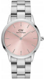 Daniel Wellington Iconic Link Pink Dial Silver Steel Strap Watch For Women - DW00100327