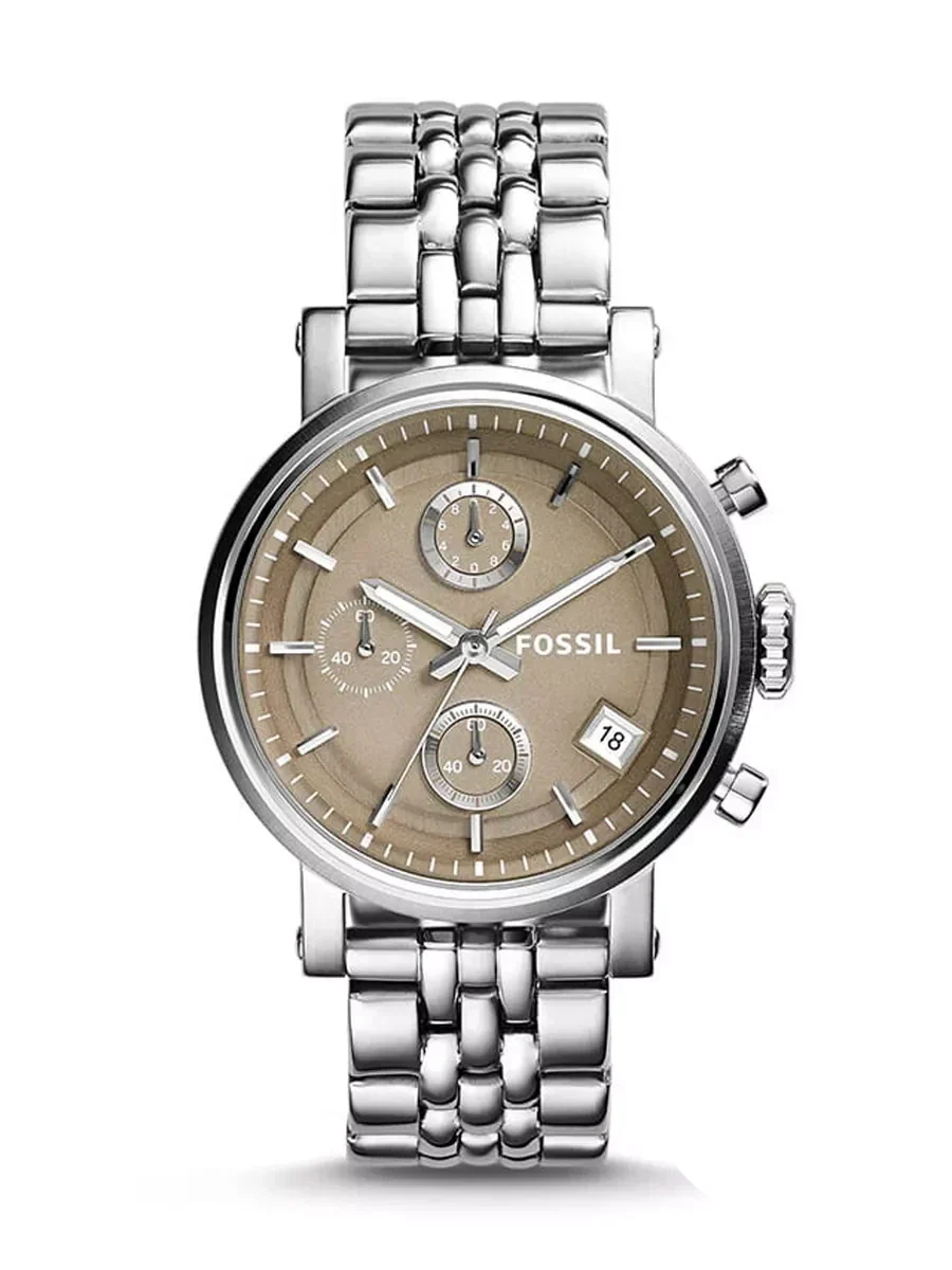 Fossil Boyfriend Chronograph Brown Dial Silver Steel Strap Watch for Women - ES3747