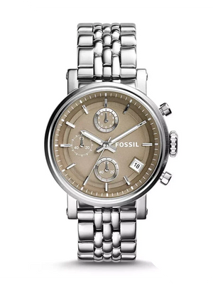 Fossil Boyfriend Chronograph Brown Dial Silver Steel Strap Watch for Women - ES3747