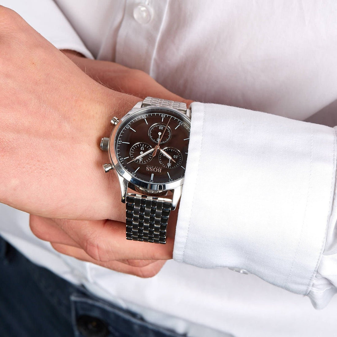 Hugo Boss Companion Black Dial Silver Steel Strap Watch for Men - 1513652