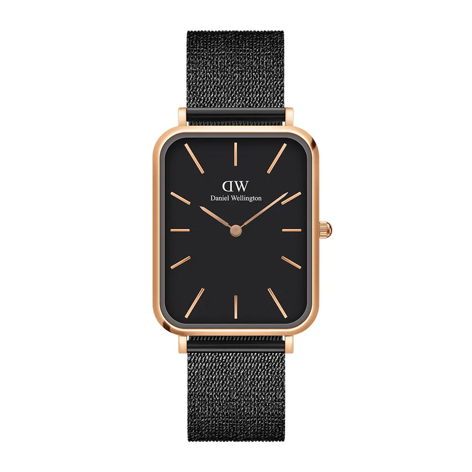 Daniel Wellington Quadro Pressed Ashfield Black Dial Black Mesh Strap Watch for Women - DW00100467