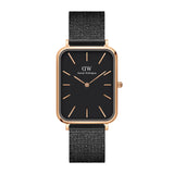 Daniel Wellington Quadro Pressed Ashfield Black Dial Black Mesh Strap Watch for Women - DW00100467