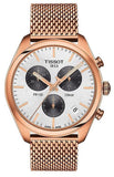 Tissot T Classic PR 100 Chronograph Silver Dial Rose Gold Mesh Bracelet Watch For Men - T101.417.33.031.01