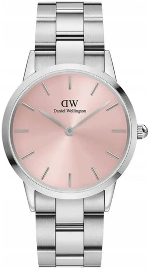 Daniel Wellington Iconic Pink Dial Silver Steel Strap Watch For Women - DW00100329
