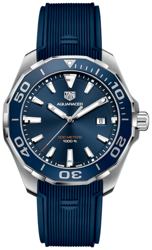 Tag Heuer Aquaracer Quartz Blue Dial Blue Rubber Strap Watch for Men - WAY101C.FC6153