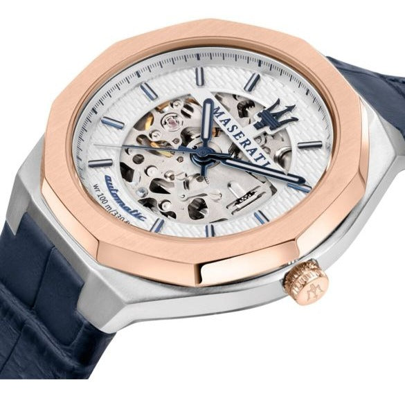 Maserati Stile Automatic Limited Edition White Dial Blue Leather Strap Watch For Men - R8821142001