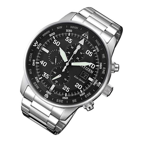 Citizen Eco Drive Chronograph Black Dial Silver Steel Strap Watch For Men - CA0690-88E