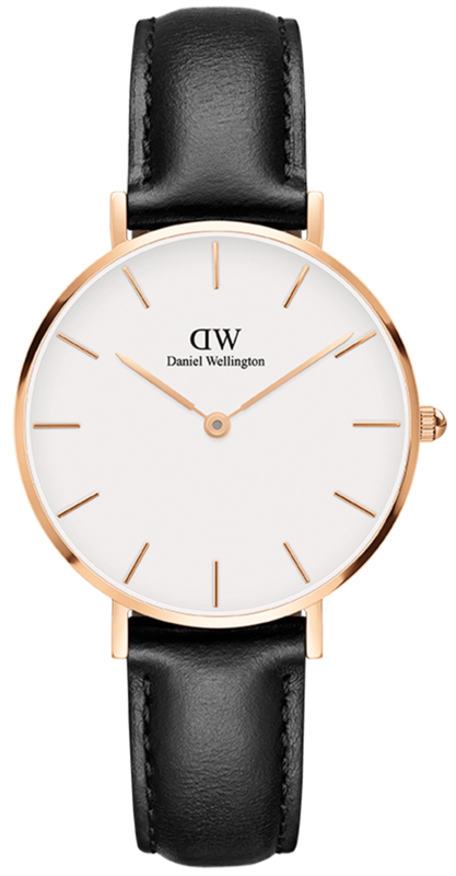 Daniel Wellington Petite Sheffield White Dial Black Leather Strap Watch For Women - DW00100174