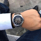 Fossil Grant Automatic Skeleton Black Dial Silver Steel Strap Watch for Men - ME3103