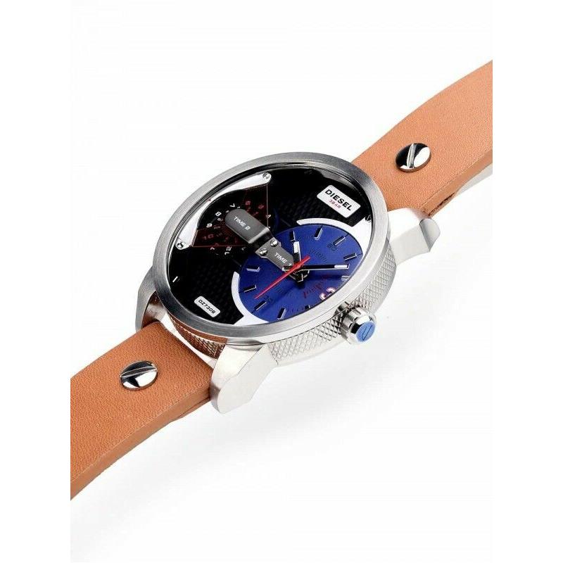 Diesel Mini Daddy Blue & Black Dial Brown Leather Strap Watch For Men - DZ7308