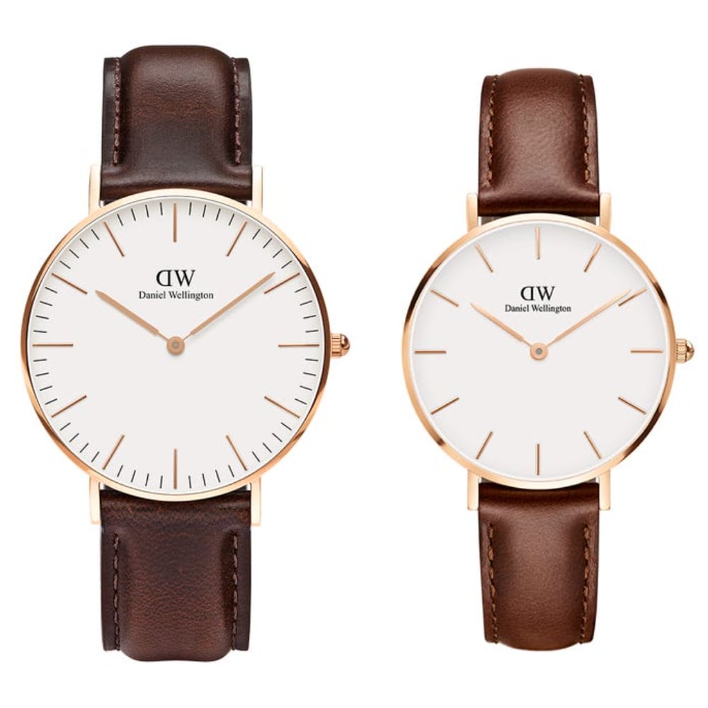 Daniel Wellington Classic Bristol White Dial Brown Leather Strap Watch For Women - DW00100039