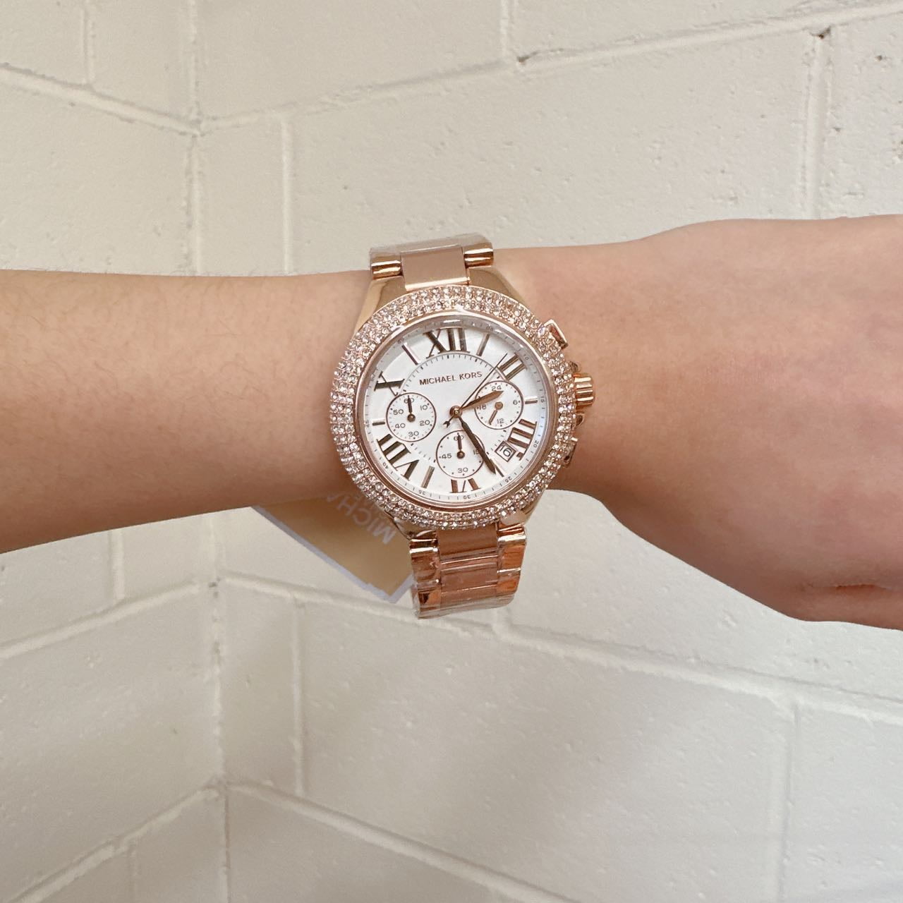 Michael Kors Camille Chronograph White Dial Rose Gold Steel Strap Watch For Women - MK6995