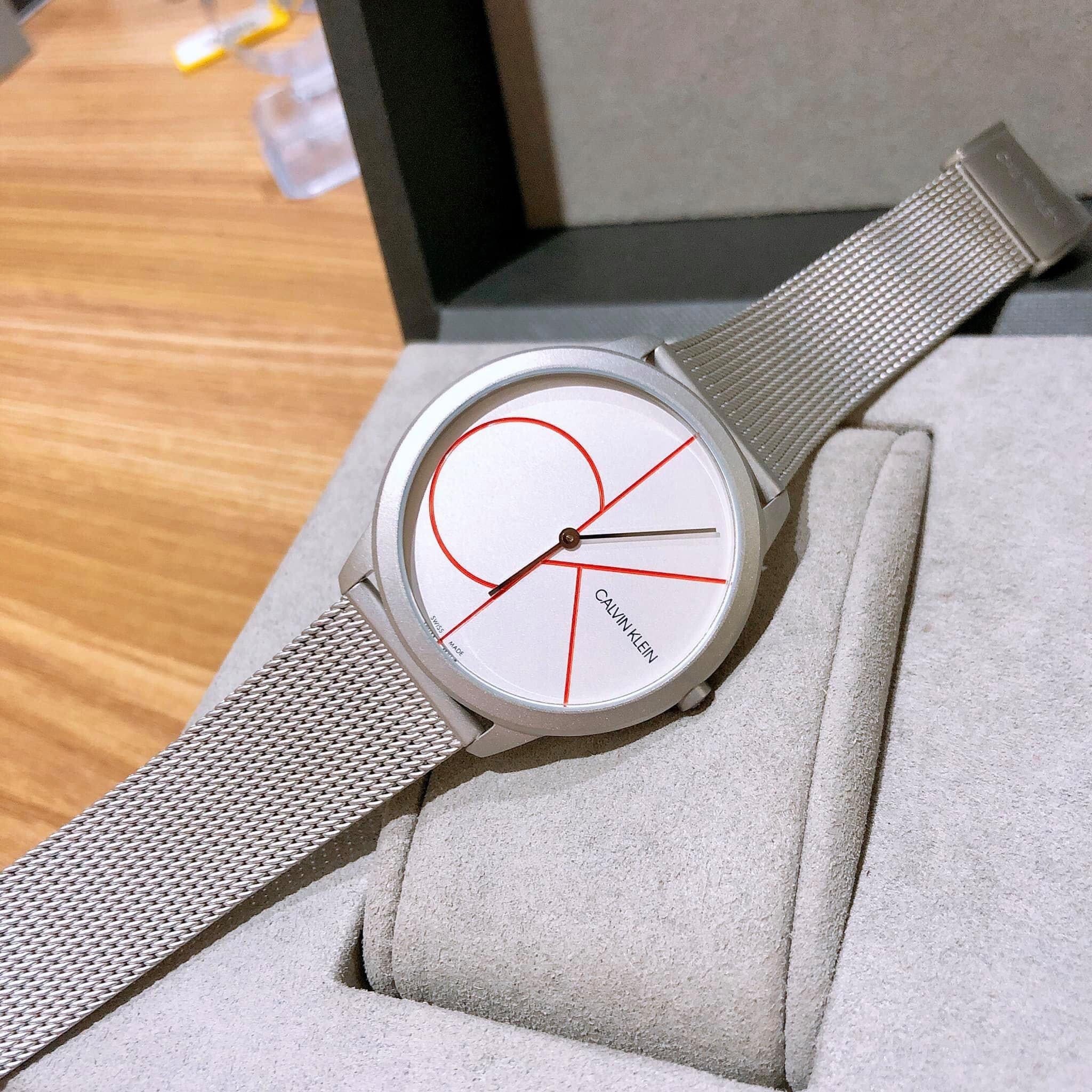 Calvin Klein Minimal White Dial Silver Mesh Bracelet Watch for Women - K3M52152