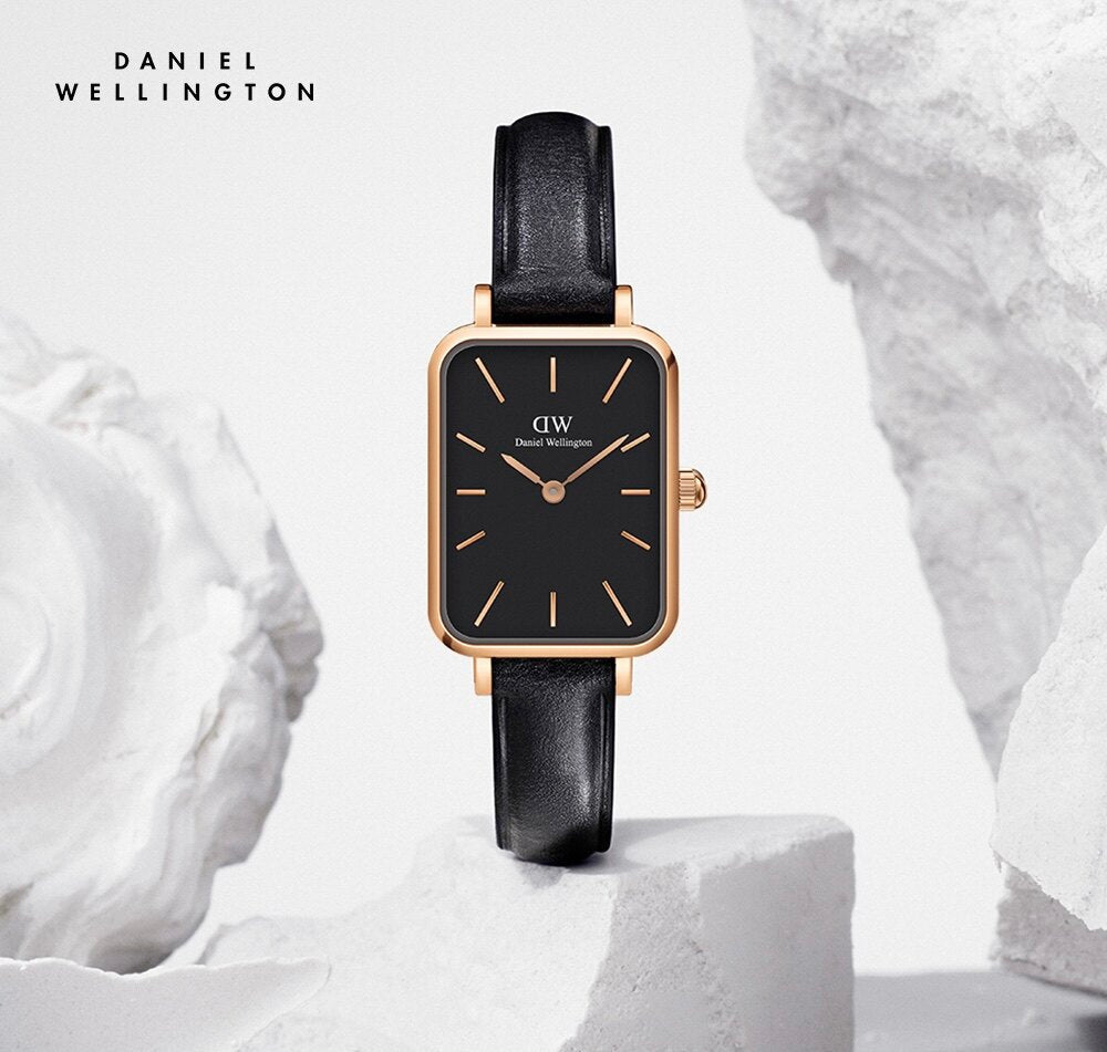 Daniel Wellington Quadro Sheffield Black Dial Black Leather Strap Watch For Women - DW00100435