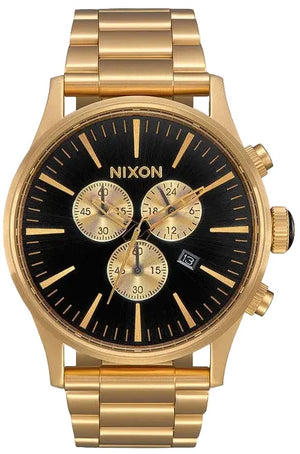 Nixon Sentry Chrono Black Dial Gold Steel Strap Watch for Men - A386-510