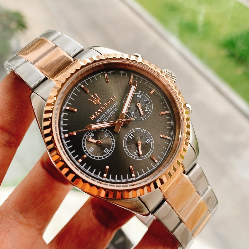 Maserati Competizione Analog Black Dial Two Tone Stainless Steel Strap Watch For Men - R8853100020