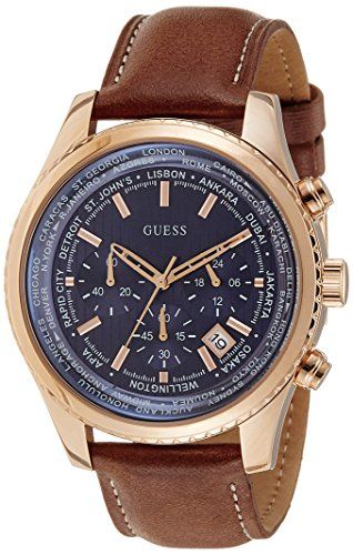 Guess Persuit Chronograph Blue Dial Brown Leather Strap Watch for Men - W0500G1