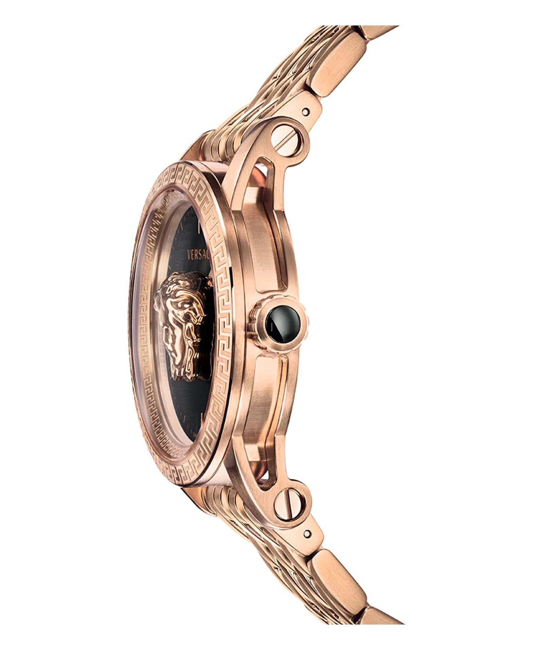 Versace Palazzo Empire Black Dial Rose Gold Steel Strap Watch for Men - VERD00718