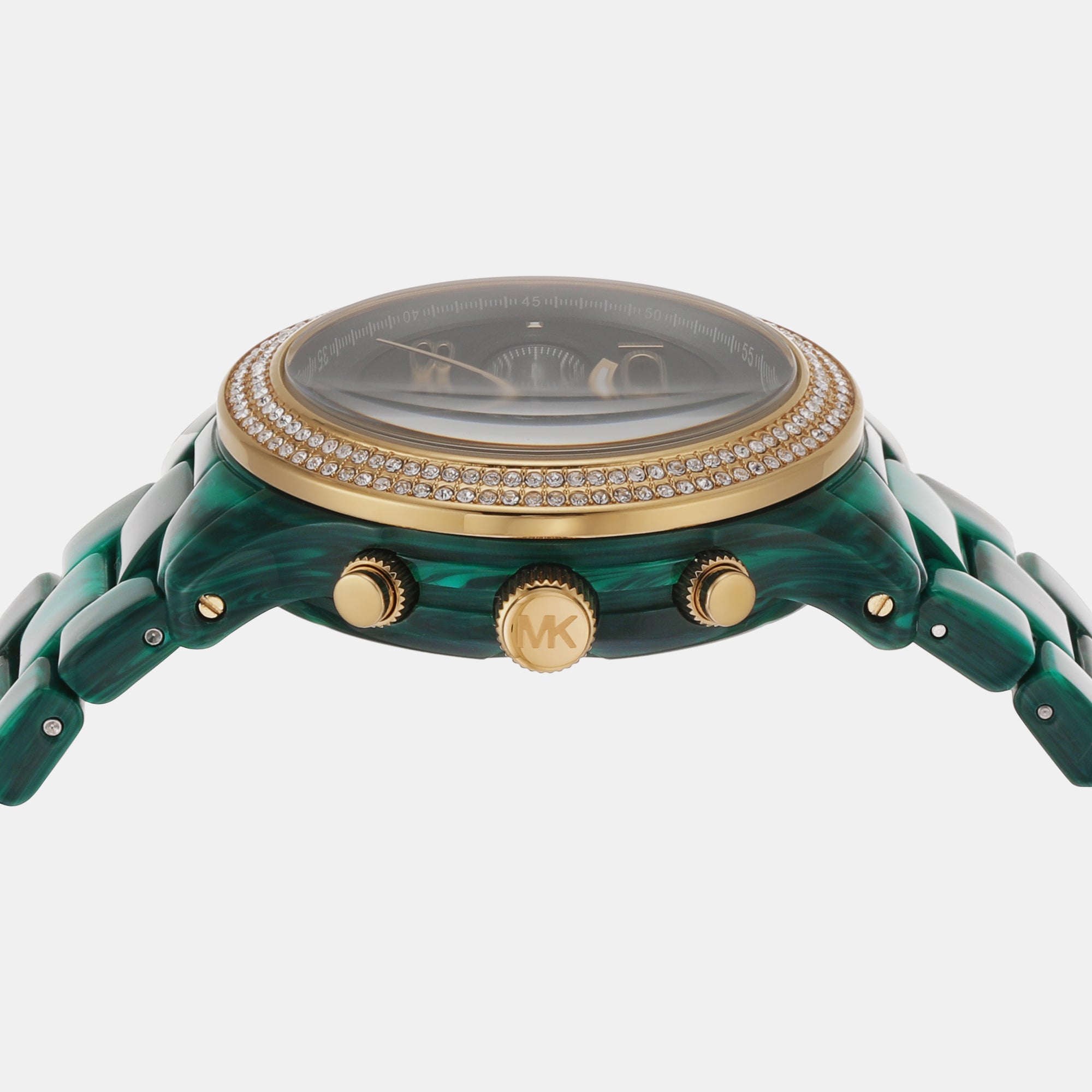 Michael Kors Runway Chronograph Green Dial Green Steel Strap Watch for Women - MK7422