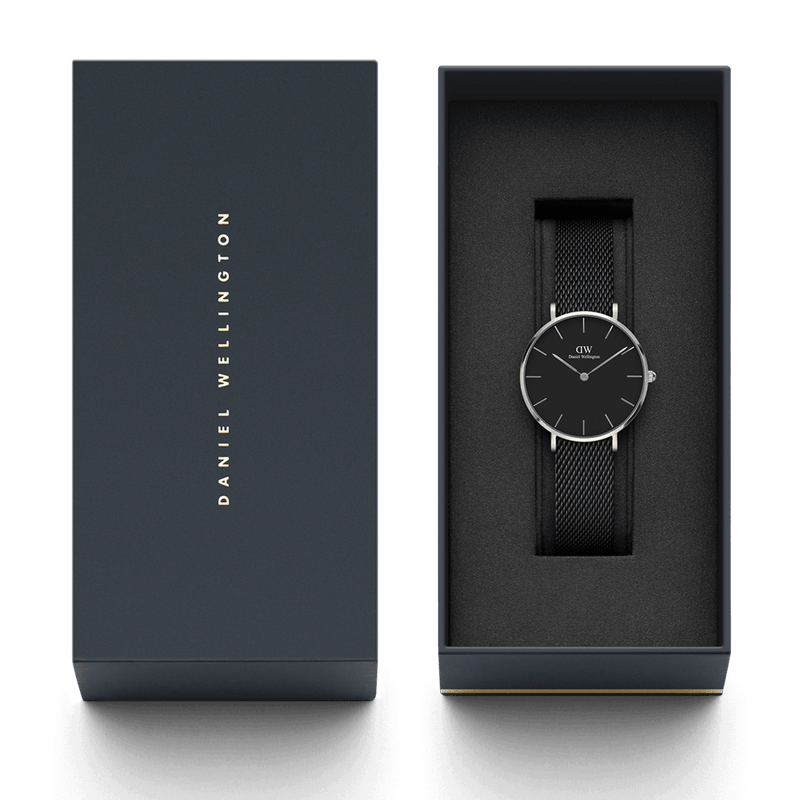 Daniel Wellington Petite Ashfield Black Dial Black Mesh Strap Watch For Women - DW00100308