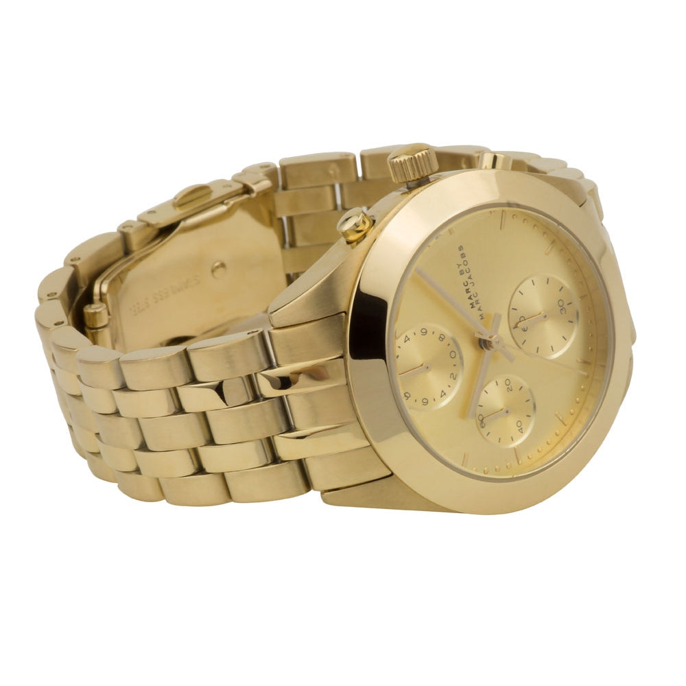 Marc Jacobs Peeker Chronograph Gold Dial Gold Steel Strap Watch for Women - MBM3393