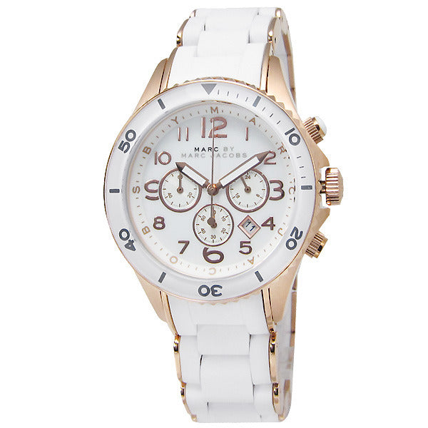 Marc Jacobs Rock Chronograph White Dial White Silicone Strap Watch for Women - MBM2547