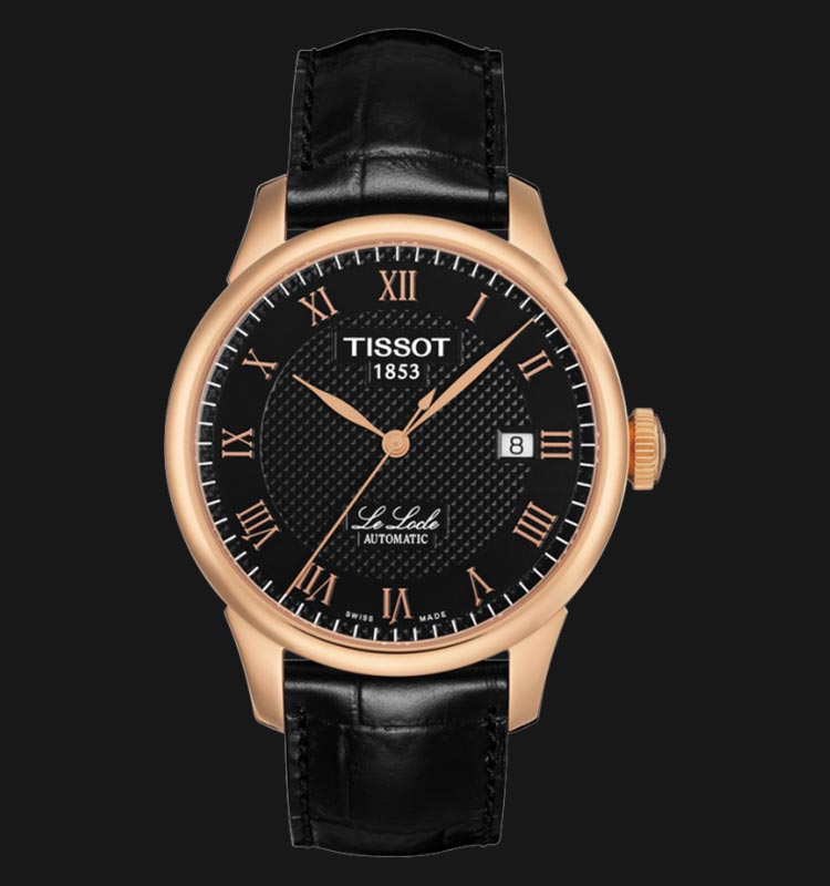 Tissot T Classic Le Locle Automatic Black Dial Black Leather Strap Watch For Men - T41.5.423.53