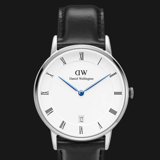 Daniel Wellington Dapper Sheffield White Dial Black Leather Strap Watch For Women - DW00100096
