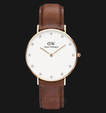 Daniel Wellington Classy St Mawes White Dial Brown Leather Strap Watch For Women - DW00100075